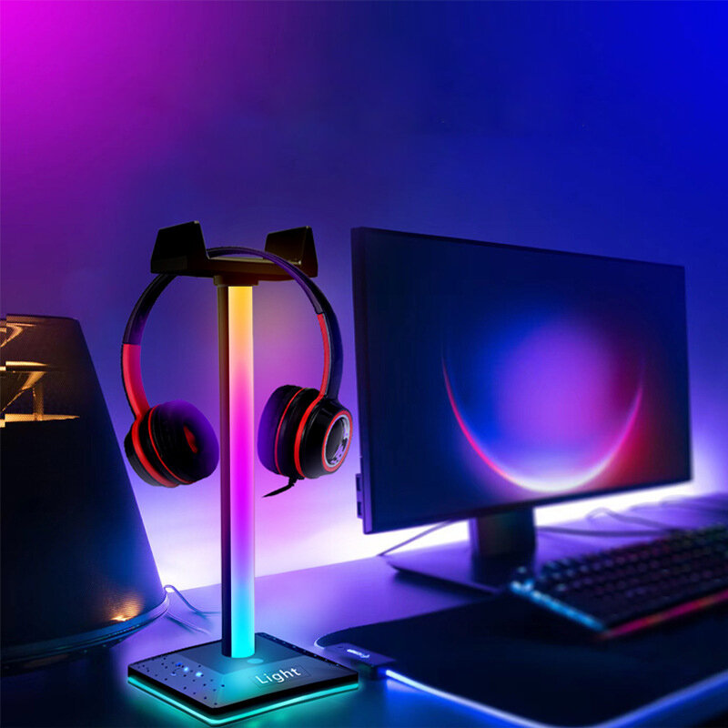 Suporte de fone de ouvido rgb lâmpada usb desktop atmosfera luz para jogos