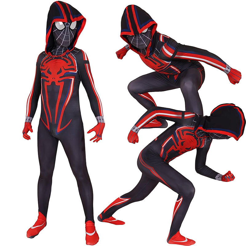 Miles Morales Spider Man Cosplay, bodysuit Homem-Aranha, macacão de Halloween adulto e infantil, Zentai, 2099
