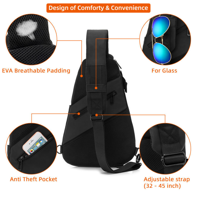 KINGSLONG  Men Sport Chest Bag Shoulder Bag IPad Bag High Capacity Multifunctional Cool Casual Crossbody Bag with USB Port