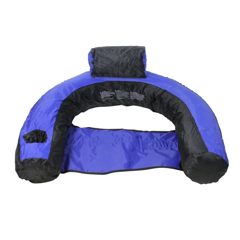 28" Inflatable Blue and Black Floating U-Seat Swimming Pool Lounger Fabric Covered U-shaped Seat Built-in Drink Holder Backrest