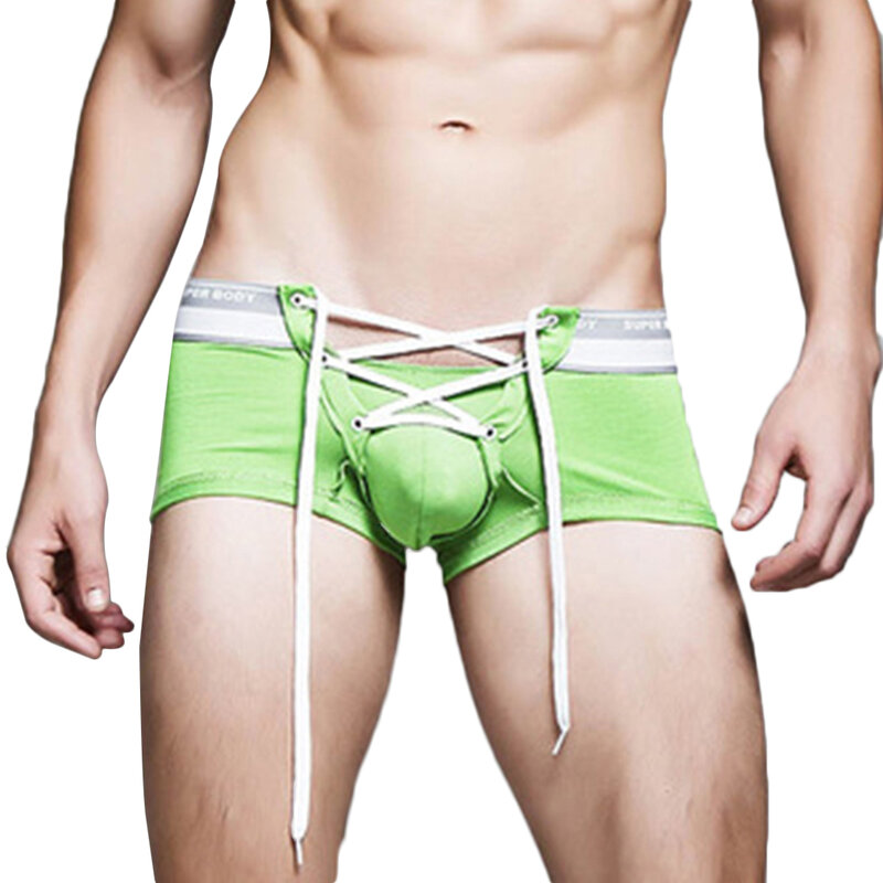 กางเกงบ็อกเซอร์มีสายรัดเซ็กซี่สำหรับผู้ชายกางเกงบ็อกเซอร์มีเชือกผูกสะโพกสีทึบ