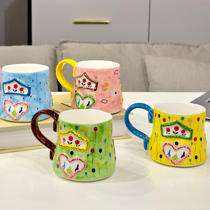 Hand-Painted Flower Tea Cup Ceramic Mug Home Office Drinkware Cup Tea Coffee Milk Juice Water Bottle Creative Gift for Her