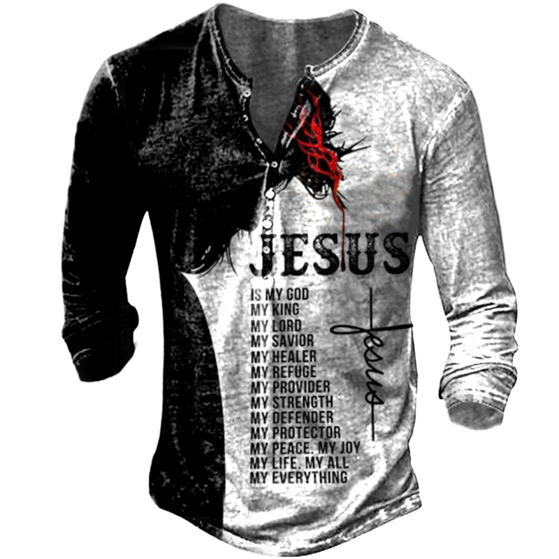Мужская винтажная рубашка с принтом Иисуса, свободная дышащая рубашка большого размера с длинными рукавами и 3D-принтом, лето 2023