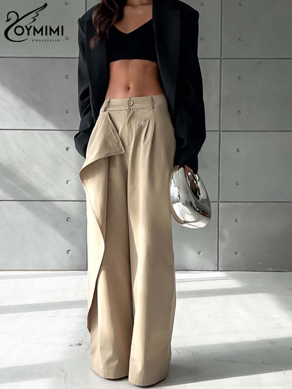 Odimi-Calça verde larga de cintura alta feminina, calça elegante de botões, reta casual, comprimento total, streetwear feminino, na moda