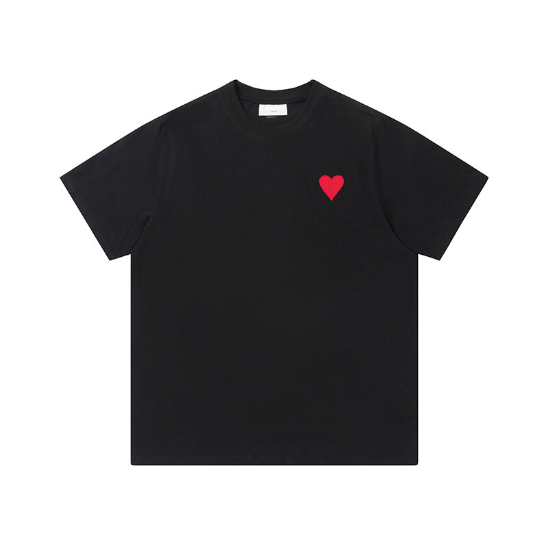 2024 Ins damska czysta bawełna klasyczna sportowa casualowa wzorzysty haft z krótkim rękawem w kształcie serca modna marka Y2k odzież męska t-shirt