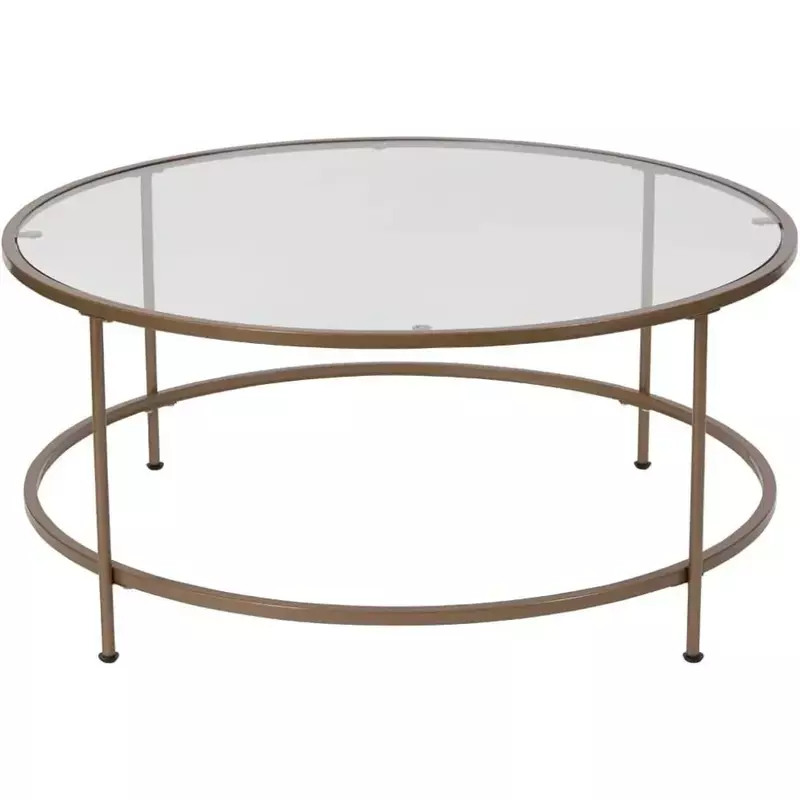 Table basse ronde en verre transparent avec cadre en or brossé, collection Astoria, table de restaurant moderne, meubles de salle à manger