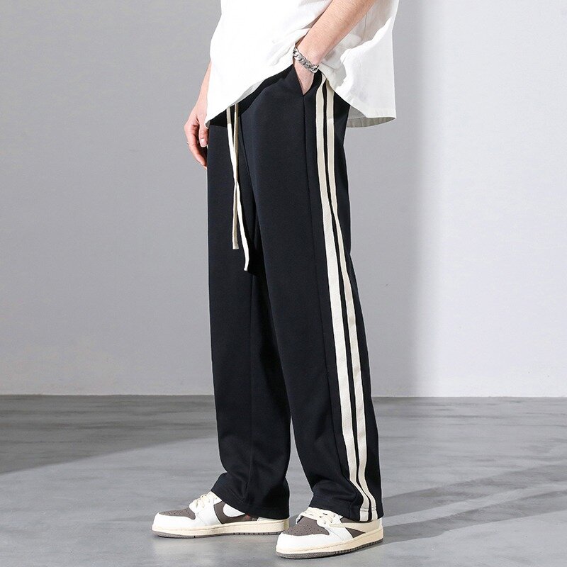 2024 Spring New Striped Casual Pants Men American High Street Straight Leg Full Length Loose Versatile Daily Sweatpants Male
