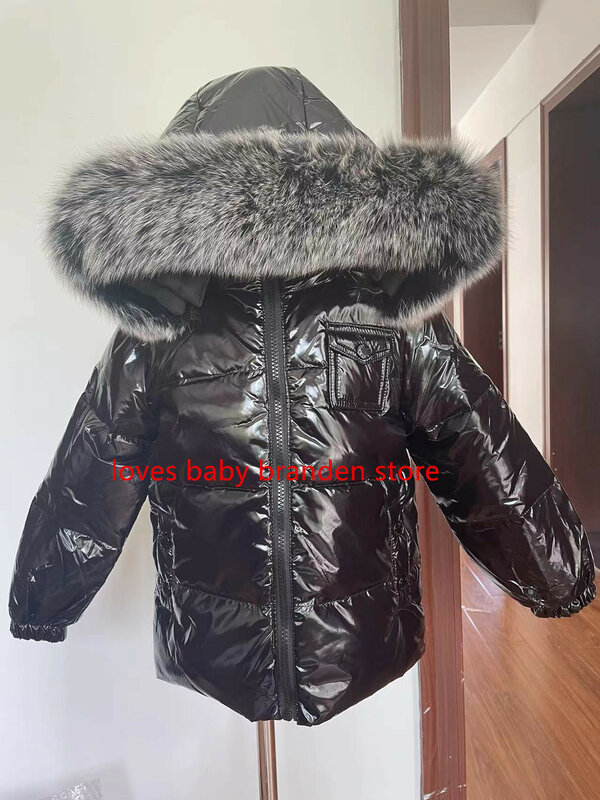 New Winter Thicker Children Down Jacket Overall Suit Big Real Fur Collar Kids Ski Suit Boys Girls Warm Jacket Silver ws1876