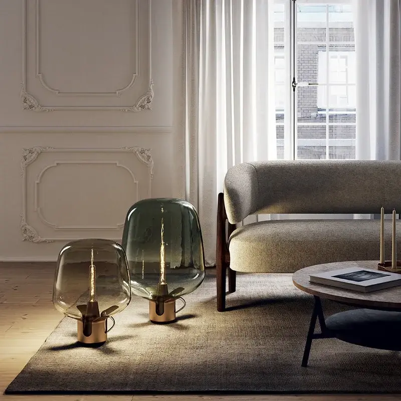 Скандинавский дымчатый серый стеклянный стол, планшетофон для спальни, прикроватный столик, модная лампа для гостиной, роскошная стеклянная декоративная лампа