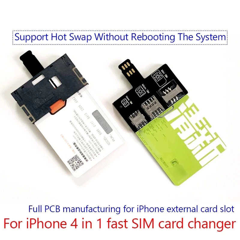 Adaptador de ranura para tarjeta SIM 4 en 1, cambiador de tarjeta rápida, soporte de lector de tarjeta SIM para iPhone, reinicio gratis, Nano, no T10