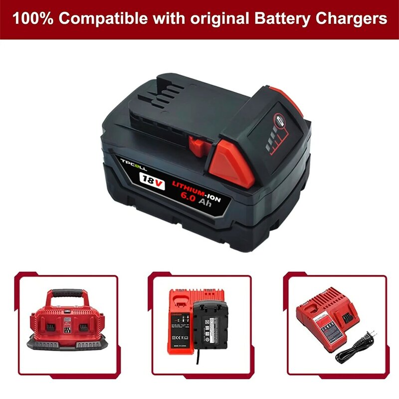 TPCELL 6.0Ah For Milwaukee M18 Batteries M18B5 XC Rechargeable Lithium ION 18V Battery 5.0 4.0Ah