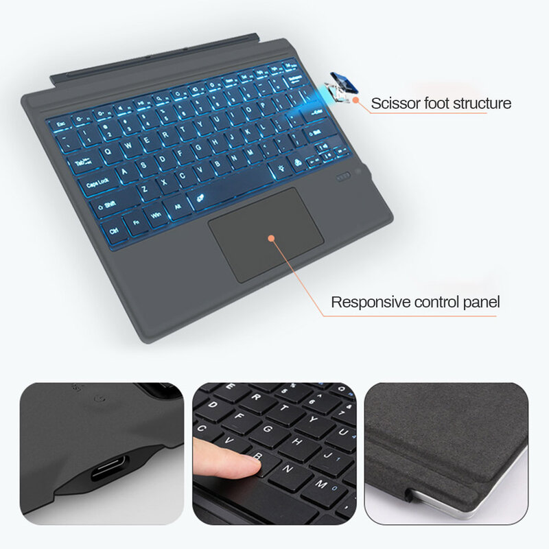 Portátil sem fio bluetooth teclado para furface pro 3 4 5 6 7 com touchpad backlight tablet de negócios teclado com manga