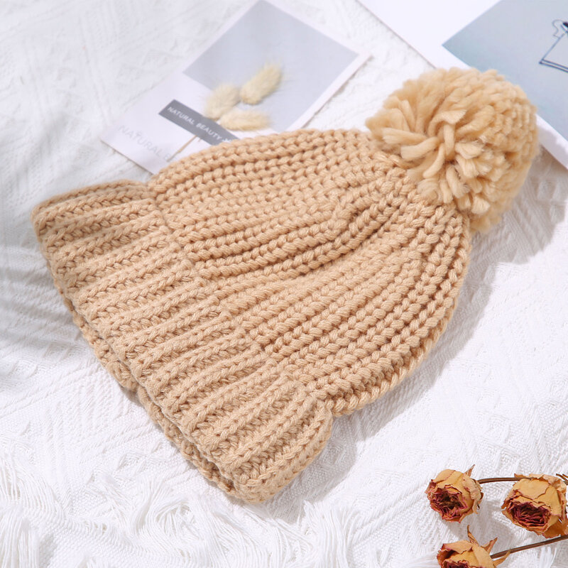 Kids Knit Hat Cute Soft Thickened Solid Color Beanie Warm Winter Cap for Girls Boys