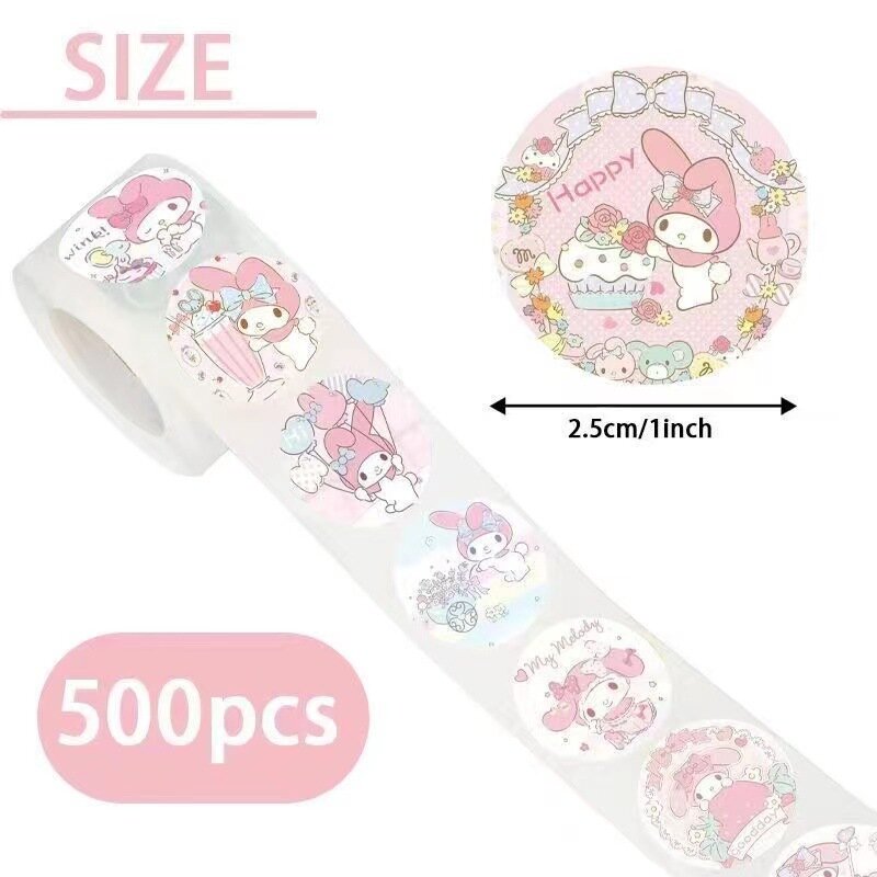500 pz/rotolo Cartoon Sanrio Stickers Kawaii Hello Kitty Kuromi Melody Diy Pvc Laptop decalcomanie decorazione Stiker Kid Reward Gift Toy