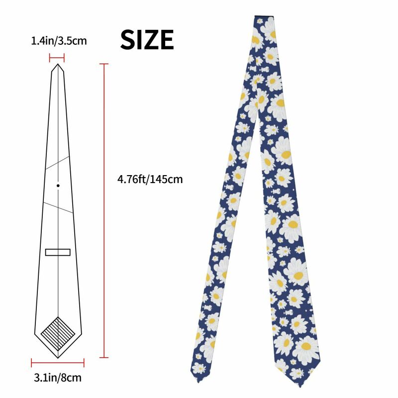Gravatas de poliéster para homens e mulheres, gravatas florais com flor e margarida, cor azul, gravatas diárias, acessórios para casamento e escritório, 8 cm