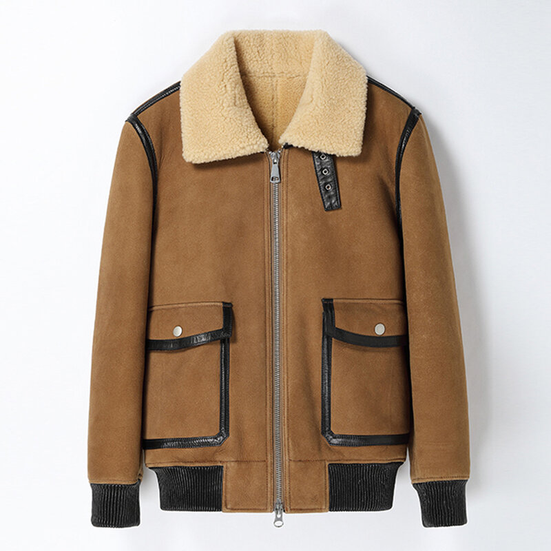 2022 nova moda masculina casual formal casaco de pele real masculino inverno quente respirável natural pele carneiro shearling outerwear