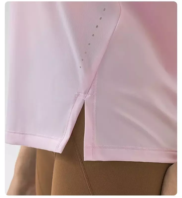 Kaus Yoga kebugaran wanita, Lemon ultra ringan terasa telanjang Atasan wanita pinggul-panjang polos berlari Gym olahraga kemeja lengan pendek