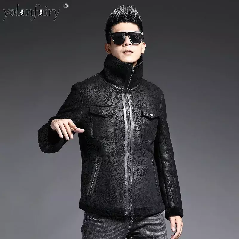 남성용 천연 모피 코트, 진짜 가죽 및 모피 재킷, 두껍고 따뜻한 양가죽 울 모피 재킷, 남성 의류 F, 2023 신상