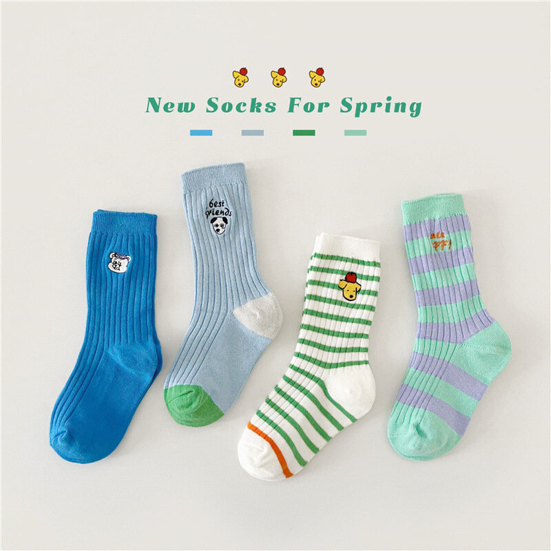 Носки для мальчиков, весенние носки средней длины с мультяшными буквами, Детские хлопковые короткие носки