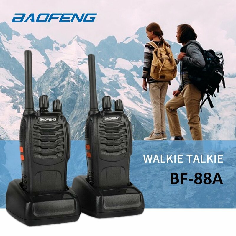 Walkie Talkie BF-88A, 2 buah dengan Earpiece (versi Upgrade BF-888S) FRS Radio dua arah isi ulang dengan LED pengisian daya USB