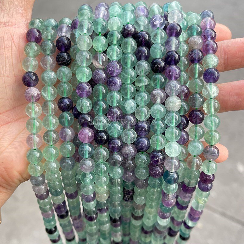 Perline di Fluorite multicolore in pietra naturale 3A perline allentate rotonde 15 "filo 4 6 8 10MM scegli le dimensioni per gioielli che fanno braccialetto fai da te