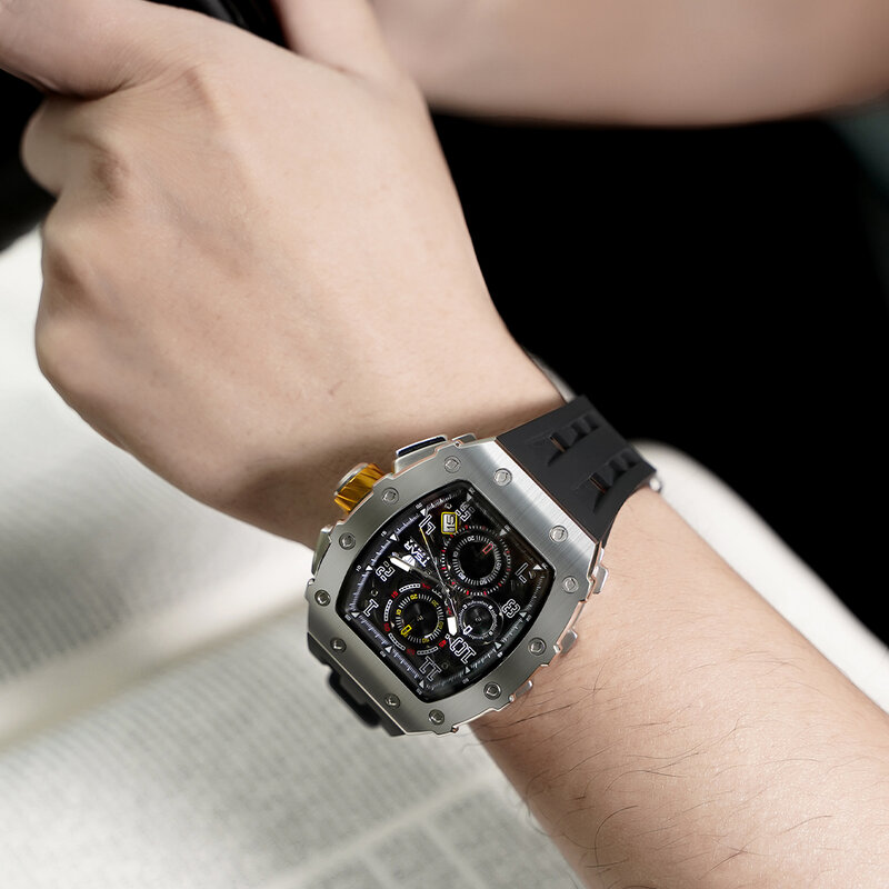 TSAR BOMBA Jam tangan untuk pria bermerek mewah desain Tonneau jam tangan tahan air jam tangan baja tahan karat jam tangan modis persegi panjang pria
