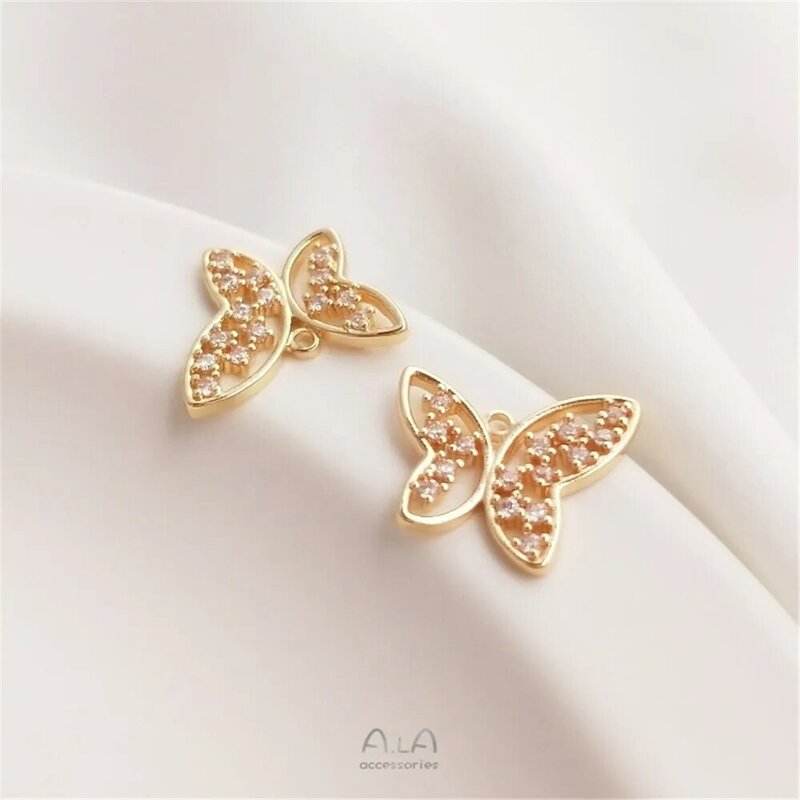 Inlaid Zircon Small Butterfly Pendant 14K Gold Wrapped Bracelet Earring Pendant DIY Handmade Jewelry Pendant Accessories K124
