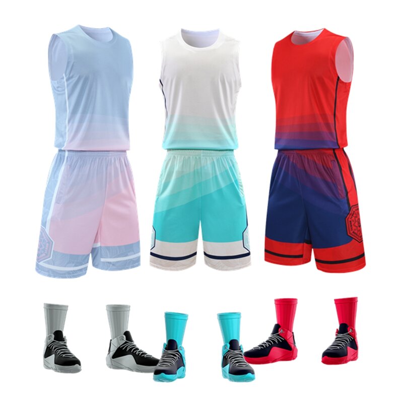 Ensemble de sport de basket-ball pour jeunes hommes, séchage rapide, short respirant, t-shirt à manches courtes, kit d'équipe universitaire, été, nouveau, 2023