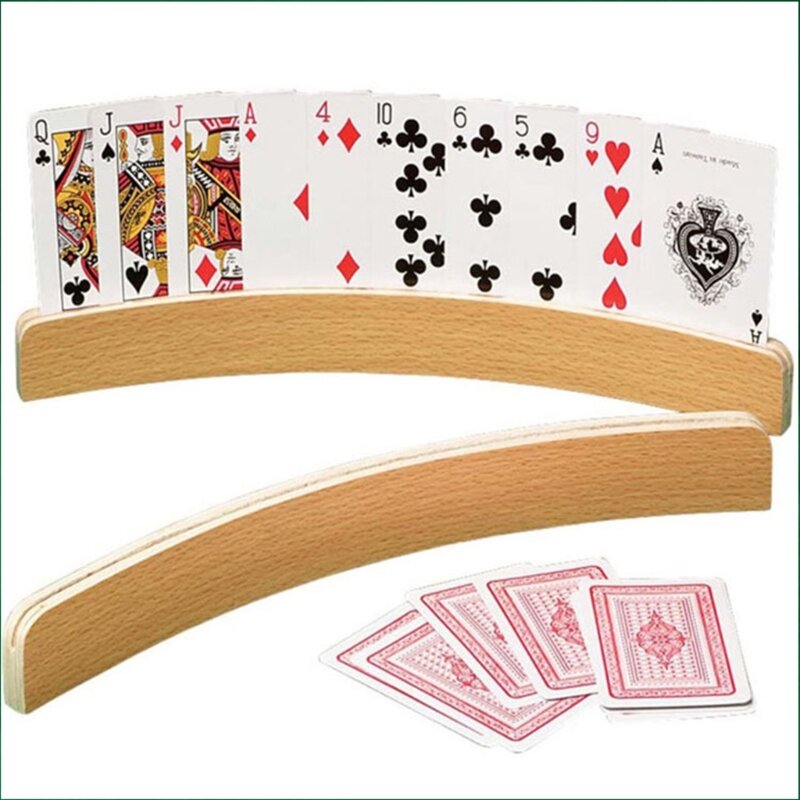 2PCS 나무 카드 홀더 스탠드 어린이를위한 좋은 노인 탁상 게임 카드 홀더 모든 연령층을위한 포커 카드 스탠딩베이스