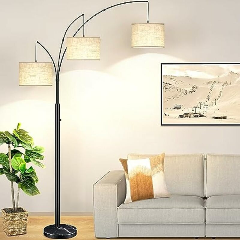 Lámparas de pie para sala de estar, lámpara de pie de arco alto regulable de 3 luces con colgante ajustable