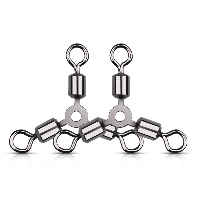 10Pcs/lot Hot 3 way Durable Stainless Steel Tackle Fishing Rolling Swivels Connector Bearing Solid Rings