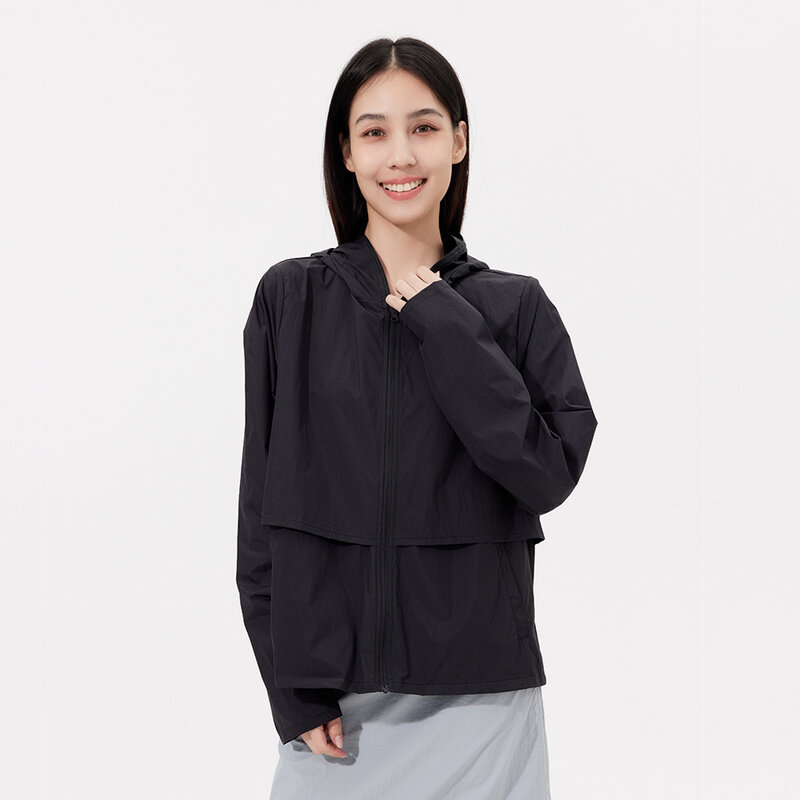 OhSunny mantel pelindung lari Anti-UV, pakaian lari musim panas wanita tahan air dan Anti-UV UPF50 + jaket bertudung kain antilembap keren luar ruangan