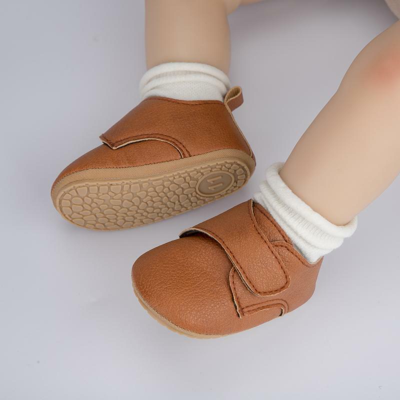 Kidsun-男の子と女の子のためのユニセックスシューズ,PUレザーラバーソール,滑り止めフック,最初のステップのためのファッショナブルな靴