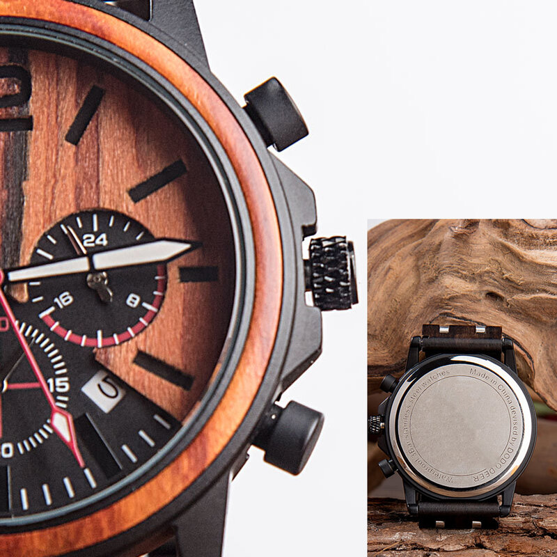 Męskie drewniane zegarki kwarcowe, luksusowe sportowe zegarek z kalendarzem wystawowe, najlepszy prezent dla mężczyzn, bransoletka