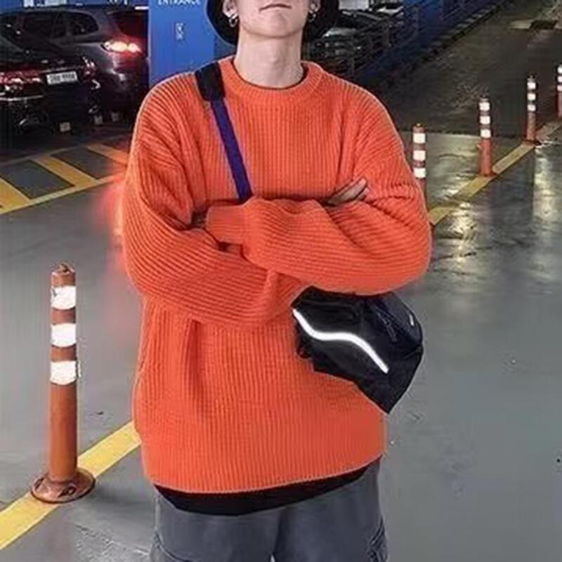 Мужской винтажный однотонный трикотажный свитер, стильный мужской пуловер на осень/зиму с длинным рукавом, эластичный, средней длины