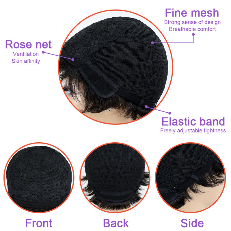Perruque coupe Pixie courte sans colle pour femmes noires, cheveux lisses Remy brésiliens, coupe au carré, entièrement faite à la Machine, sans dentelle