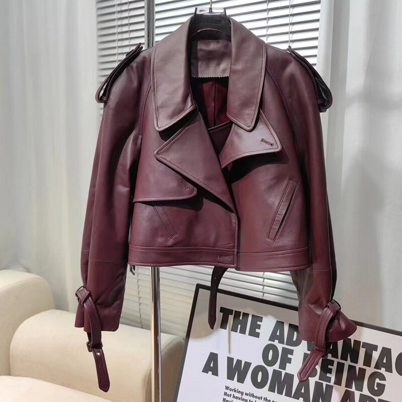 Women's Genuine Leather Coat, Natural 100% Sheepskin, Winter Fashion, Female Outwear, H811, 2023