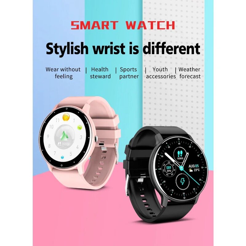 ZL02d Tuya Smart Watch Round Screen Touch Waterproof Measure Heart Rate Fitness Tracker Wristband with Blood Pressure Smartwatch