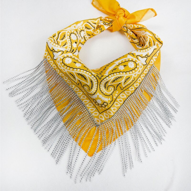 Delicate Versatile Bandanas with Silver Fringe Headscarf Embellished Bandana Turban for Western Theme Party Dropship