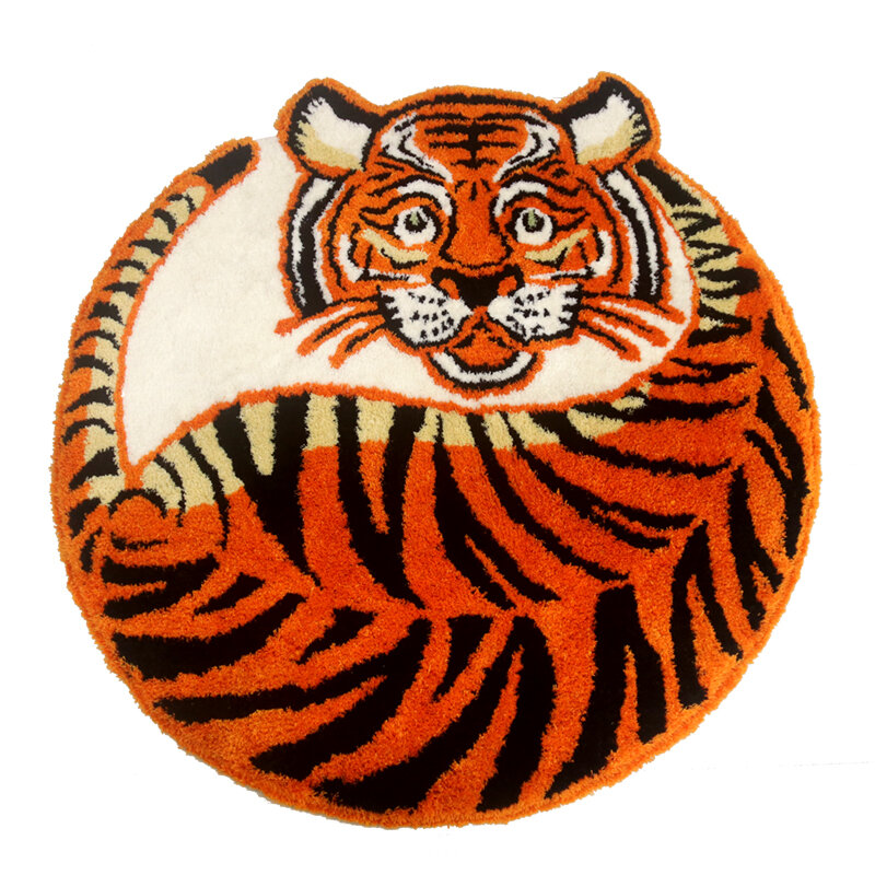 Tapis rond en forme de tigre rouge, 80x80cm, modèle d'explosion, vente en gros, qualité
