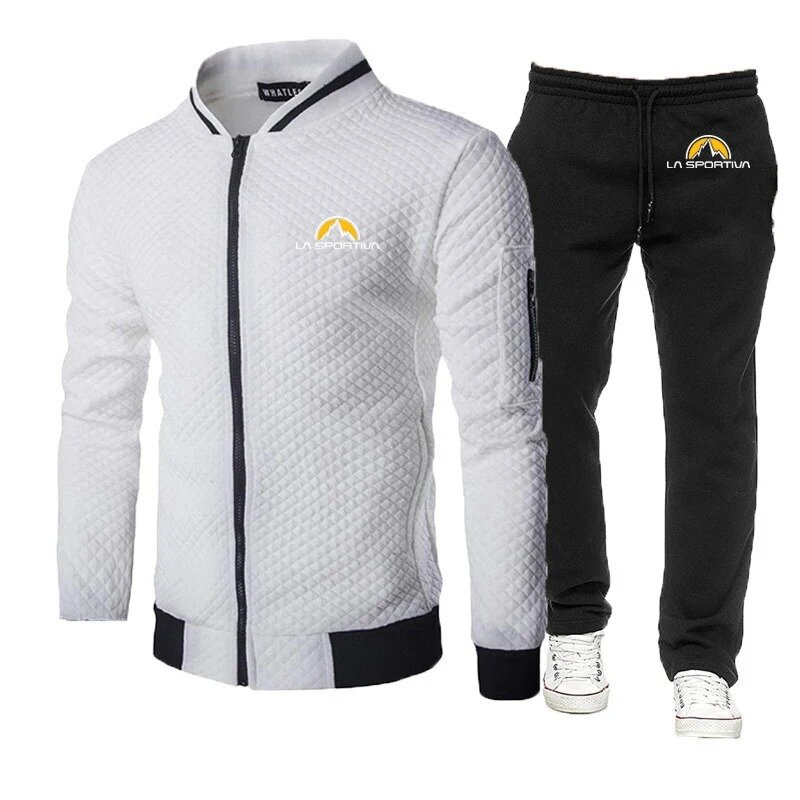 Jaket kardigan pas badan untuk pria, jaket kardigan olahraga motif Logo olahraga Musim Semi dan Gugur 2024, celana olahraga tali serut kualitas tinggi