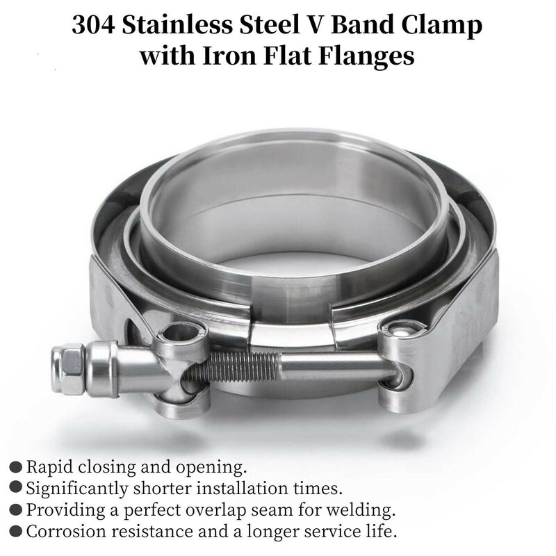 4/3.5/3/2.75/2.5/2.25/2/1.75/1.5 inch Flat 304 Stainless Steel V-Band Clamp Exhaust Downpipe T-Bolt Flat Flange