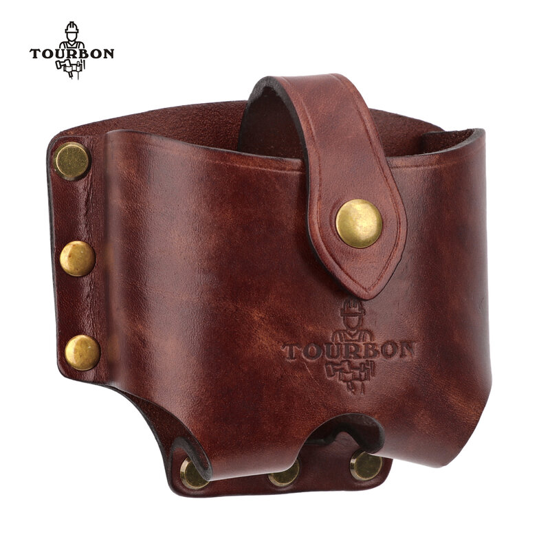 Tourbon-soporte de cinta métrica de cuero, funda de herramientas, cinturón con Clip para carpinteros, electricistas, carpintería, marrón