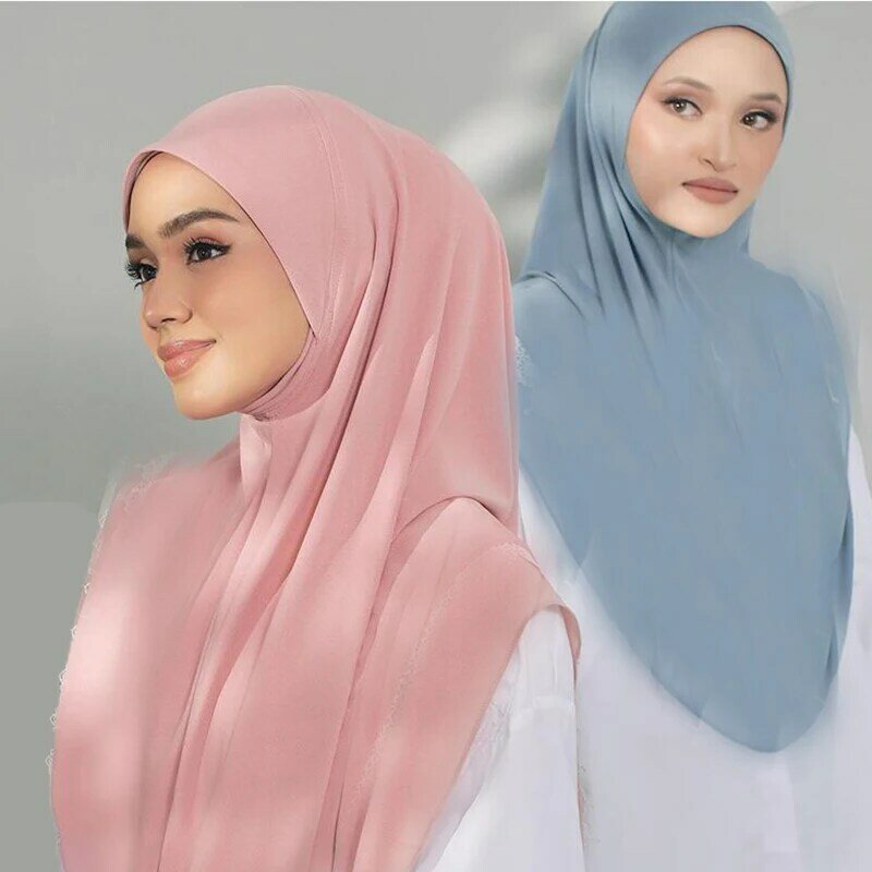 2022 nowy Hijab dla muzułmanek szal z dzianiny gotowy do noszenia islamska solidna chustka na głowę Foulard Femme Musulman Wrap Bandana Headwrap