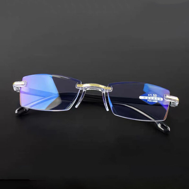 Kacamata presbiopia tanpa bingkai, model baru kacamata presbiopia Anti cahaya biru, kacamata Resin definisi tinggi, kacamata presbiopia orang tua