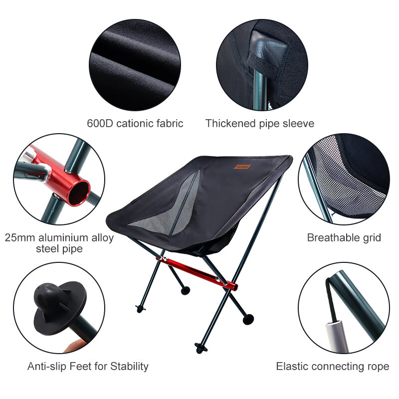 PACOONE Travel Ultralight składane krzesło odpinany przenośny księżyc krzesło Outdoor Camping krzesło wędkarskie plaża piesze wycieczki piknik Seat