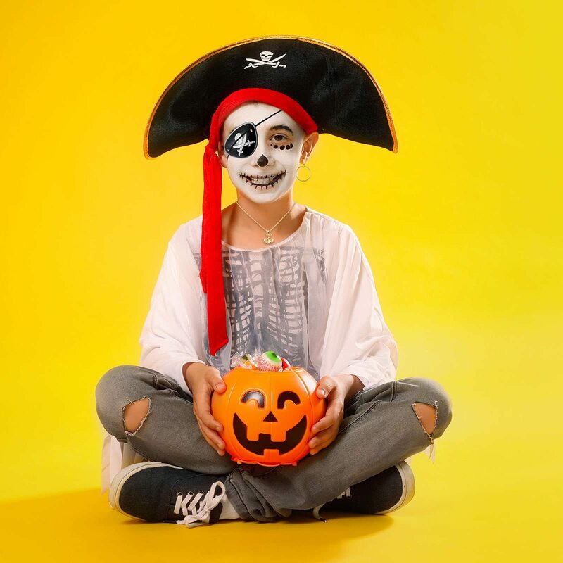 Halloween Costume Party Pirate Pendant Eye Patch Hood Earrings Compass Captain Bracelet Skeleton Props 4pcs Kids Gift
