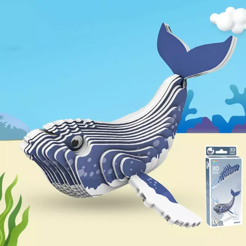 Puzzle en papier 3D de la série animale pour enfants, jouets de baleine dos Montessori, bricolage amusant, assemblage manuel, modèle tridimensionnel