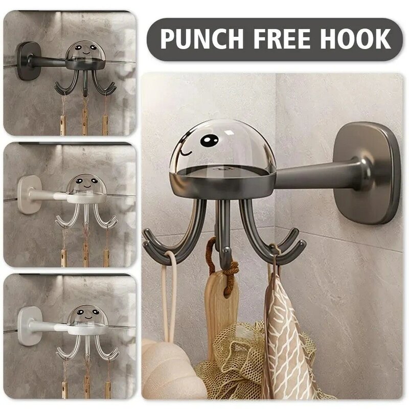 Universal Kitchen Hooks 360 Rotatable Multifunctional Six-Claw Storage Hooks Bathroom Bath Towel Rack Organizer Punch-Free
