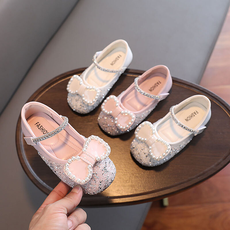 Scarpe da bambina con paillettes dolci per bambini scarpe da bambina con strass argento principessa donna tesoro Beanie Scoop scarpe rosa TPC112